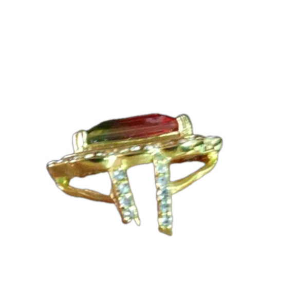Bi-Color Tourmaline YG Stainless Steel Ring - Picture 3 of 5